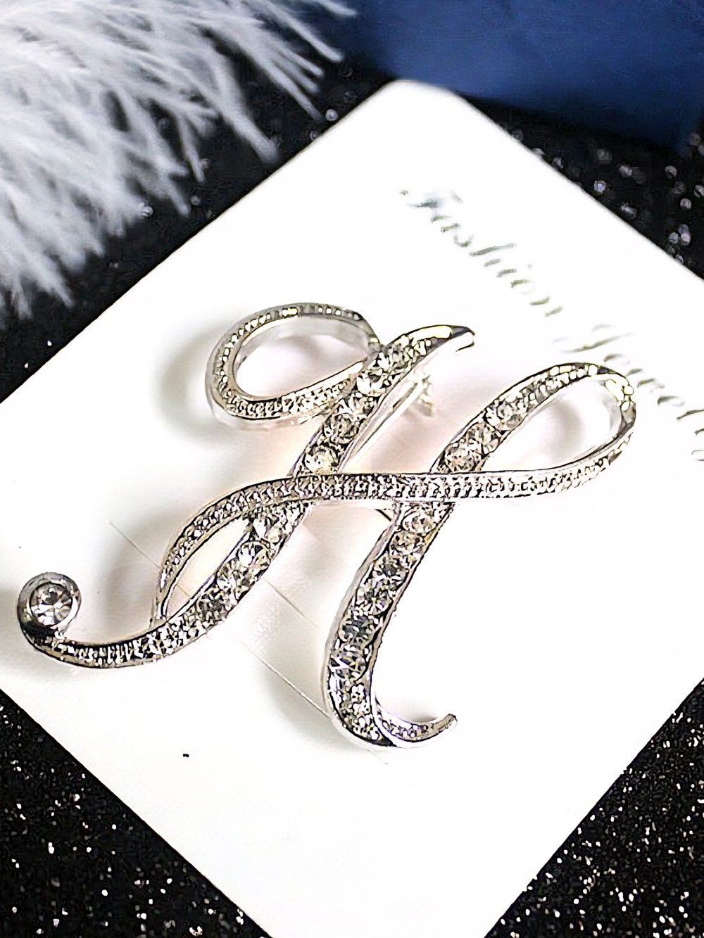 Sparkling Cursive Letter H Rhinestone Initial Brooch - Elegant Silver Tone Pin
